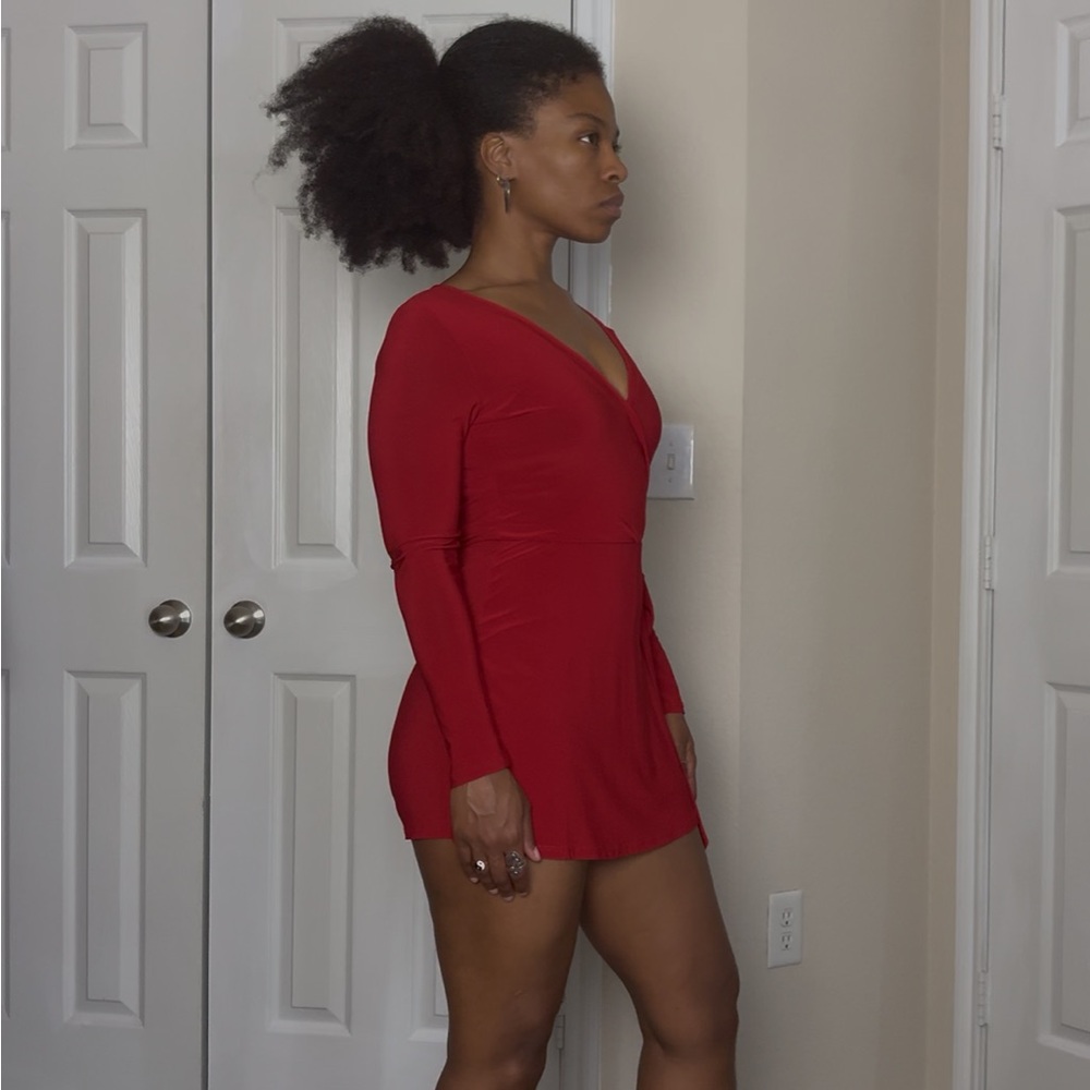 Red Wrap-Style Romper - Picture 4 of 4
